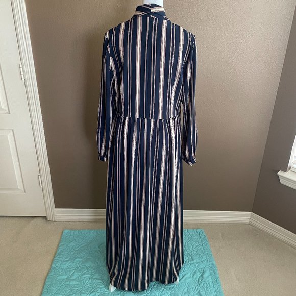 Navy Stripe Surplice Collar Long Sleeve Dress Overlay - Picture 8 of 11
